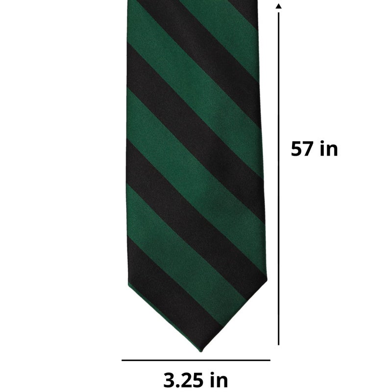 tiemart Men's Striped Tie Regular Length (Hunter Green and Black) - Image 2